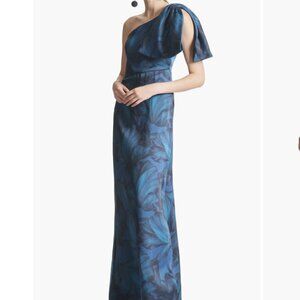 Sachin & Babi Teal Chelsea Floral Print One-Shoulder Georgette